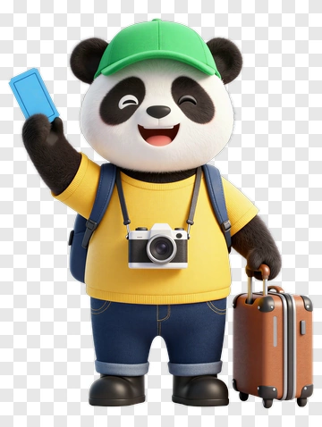 3D Panda Holding A Phone And A Suitcase PNG