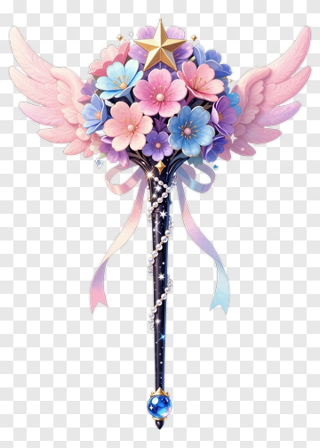Magical Flower Wand With Wings PNG