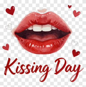 Kissing Day Illustration With Red Lips And Hearts PNG