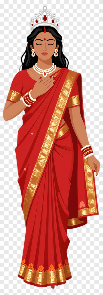 Woman In Red Saree With Traditional Jewelry PNG