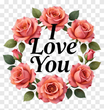 Roses With I Love You Text PNG
