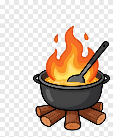 Cartoon Cooking Pot Over A Fire PNG