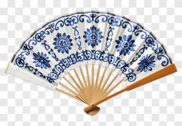 Decorative Folding Fan With Floral Design PNG