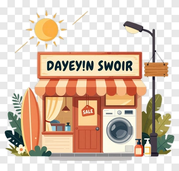 Cartoon Laundry Shop With Sale Sign PNG