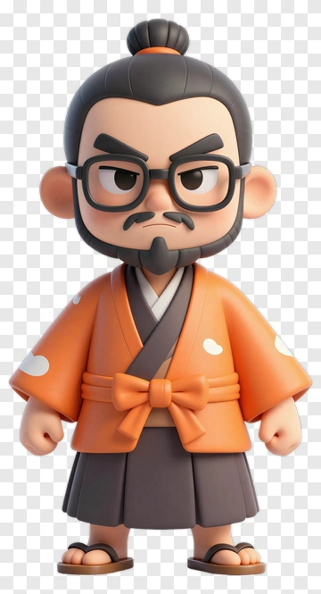 3D Cartoon Man In Orange Kimono PNG