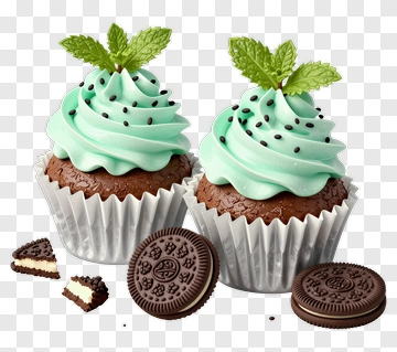 Mint Chocolate Cupcakes With Cookies PNG