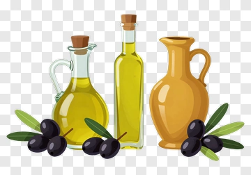 Olive Oil Bottles With Black Olives PNG