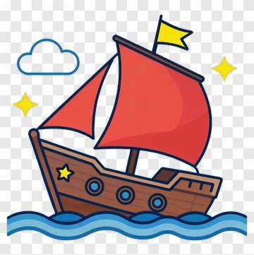 Cartoon Ship With Red Sails On Water PNG