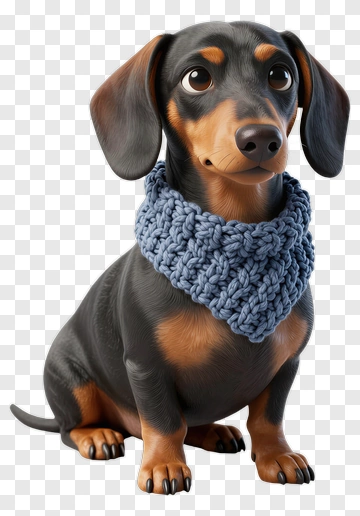3D Dachshund Wearing A Blue Scarf PNG