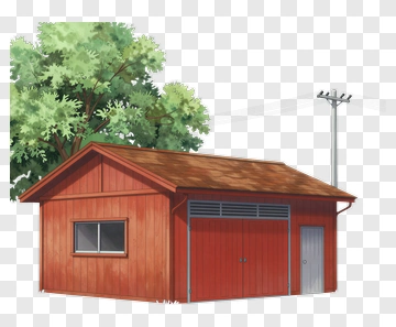 Red Garage Beside A Tree PNG