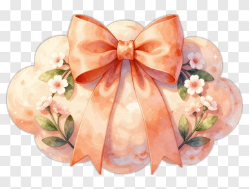 Peach Bow With Floral Accents PNG