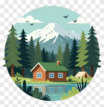 Mountain Cabin In A Forest Landscape PNG