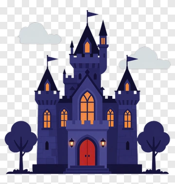 Cartoon Castle With Trees And Clouds PNG