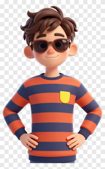 3D Cartoon Boy Wearing Sunglasses PNG