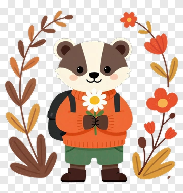 Cartoon Badger Holding A Flower PNG