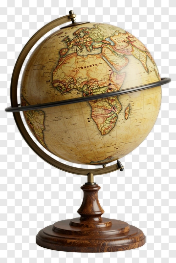 Vintage Globe On Wooden Stand PNG