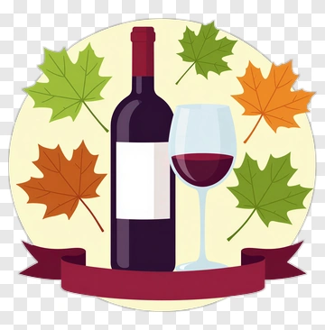 Wine Bottle And Glass With Autumn Leaves PNG