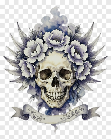 Floral Skull With Decorative Elements PNG