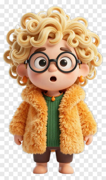 Cartoon Character With Curly Hair Wearing An Orange Coat PNG