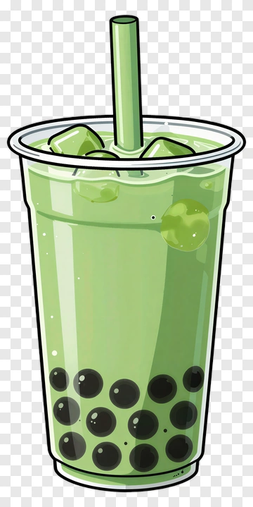 Green Bubble Tea With Black Pearls PNG