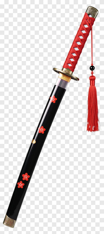 Decorative Katana With Red And Floral Design PNG