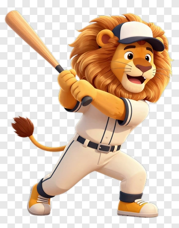 Cartoon Lion Playing Baseball PNG