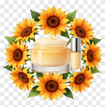 Sunflower Cream Jar With Oil Bottle PNG