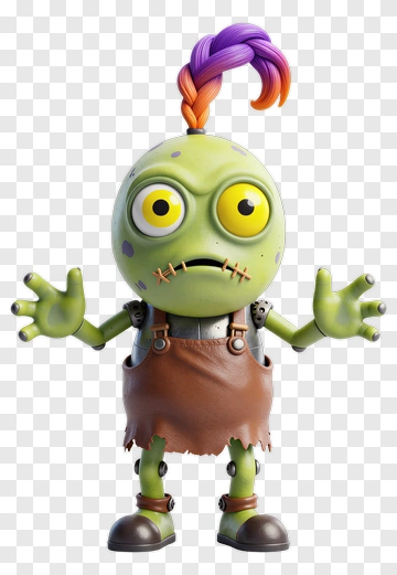 Cartoon Zombie Character With Colorful Hair PNG