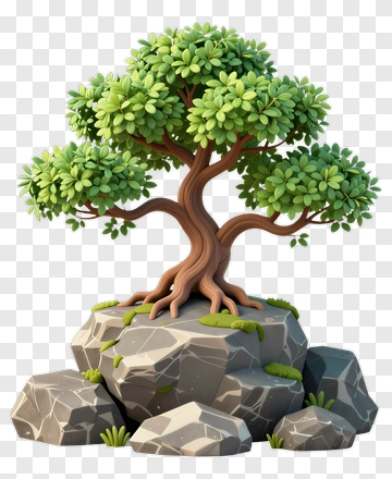 Colorful Tree On A Rock PNG