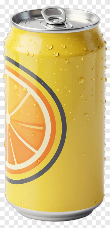 Yellow Soda Can With Orange Slice Design PNG