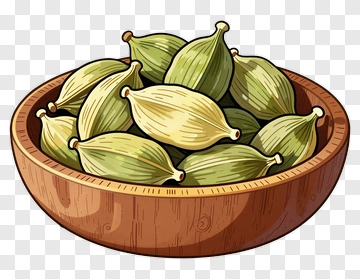 Wooden Bowl Filled With Cardamom Pods PNG