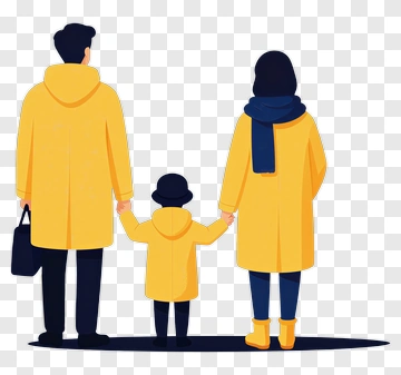 Family Holding Hands In Yellow Raincoats PNG