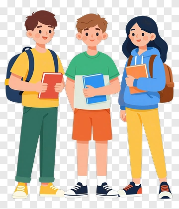 Cartoon School Students Holding Books PNG