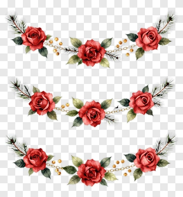 Floral Border With Red Roses And Green Leaves PNG