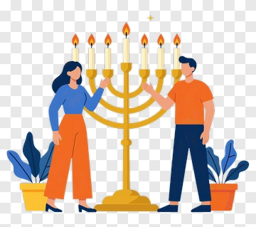 Couple Celebrating Hanukkah With A Menorah PNG