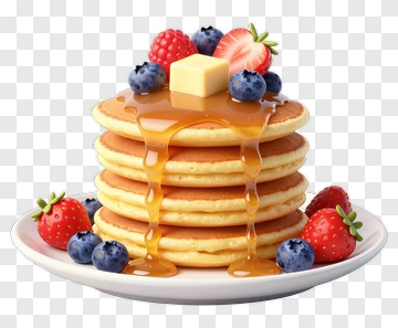 Stack Of Pancakes With Berries And Syrup PNG