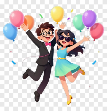Happy Children Celebrating With Balloons PNG