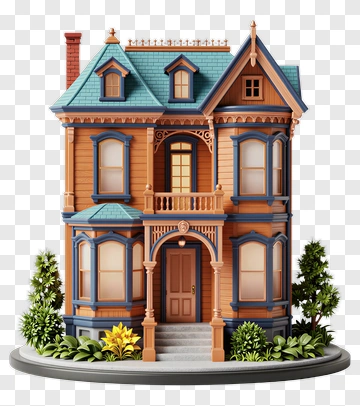 Colorful Victorian House Model PNG