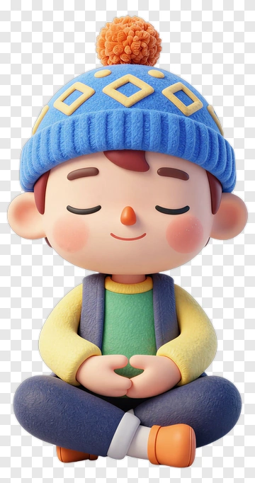 Cartoon Boy Sitting Cross-Legged In A Blue Hat PNG