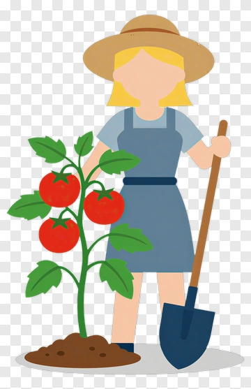 Gardener With Tomato Plant And Shovel PNG