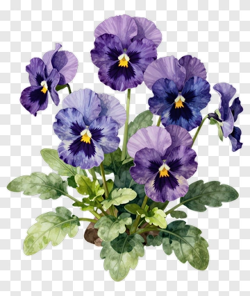 Watercolor Pansy Flower Arrangement PNG