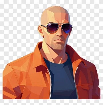 Stylized Man In Sunglasses Wearing An Orange Jacket PNG