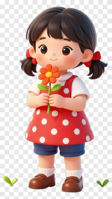 Cartoon Girl Holding A Flower PNG