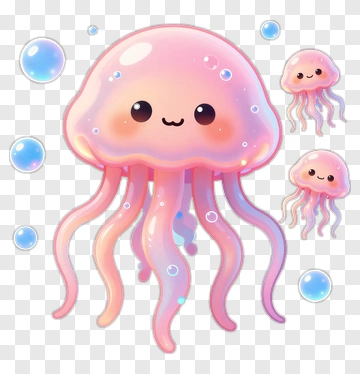Cute Cartoon Jellyfish With Bubbles PNG