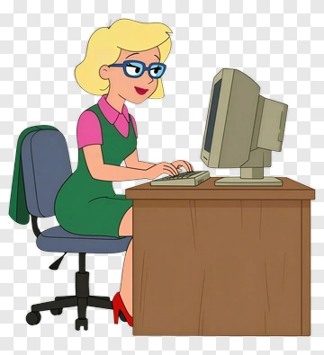 Cartoon Woman Working At A Computer PNG