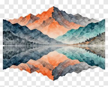 Watercolor Mountain Landscape Reflection PNG