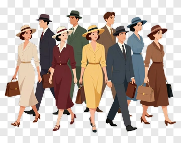 Vintage Business Team Walking Together PNG