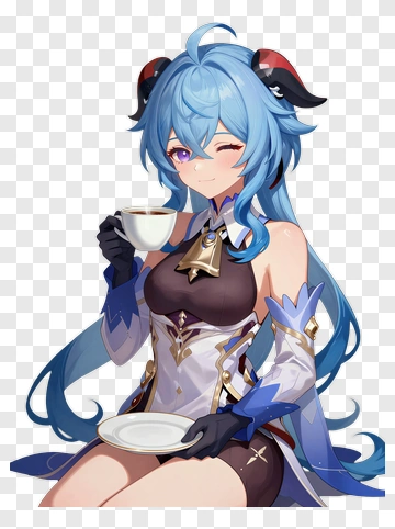 Anime Character Holding A Tea Cup PNG