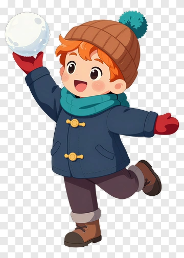 Cartoon Boy Playing With A Snowball PNG