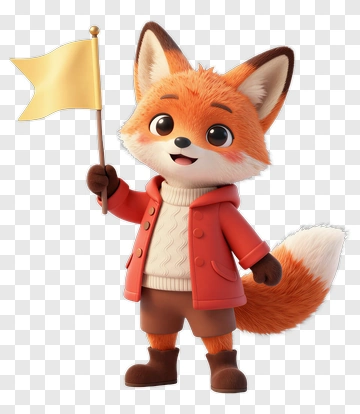 Cartoon Fox Holding A Yellow Flag PNG